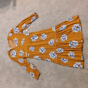 Golden Yellow Floral Midi Dress
